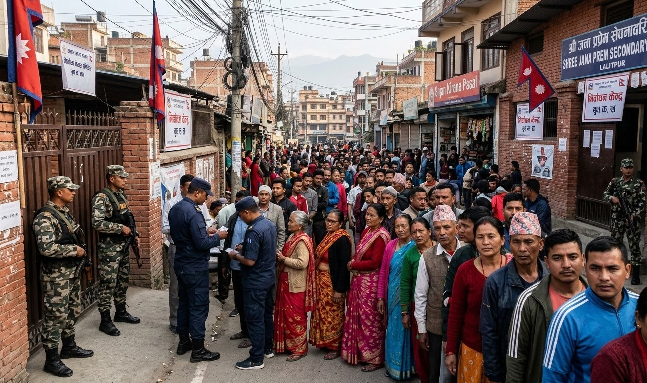 Voters at a polling station in Nepal